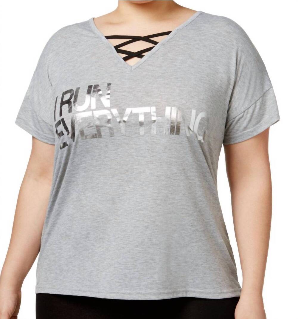 NEW MATERIAL GIRL women's active plus size run everything graphic t-shirt in hea